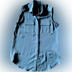 Army green sleeveless Banana Republic button up blouse